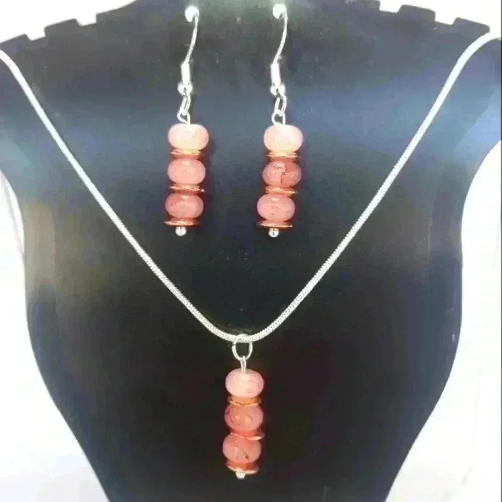 Beautifully Beaded Silver Earrings and Necklace Set